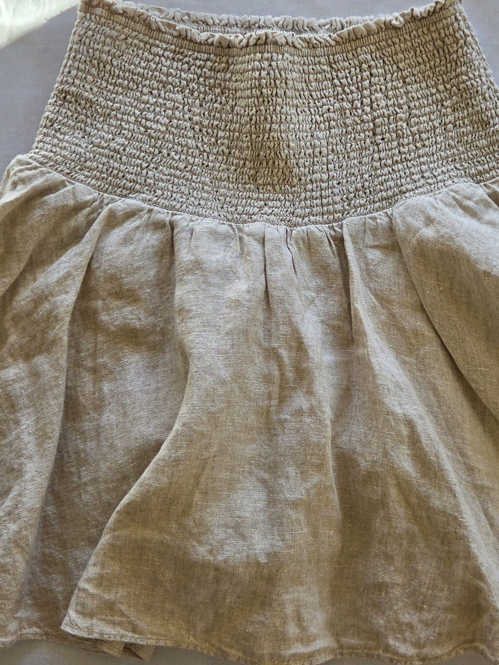 J. Crew Smocked Waist Linen Mini Skirt Natural Coastal Resortwear Minimalist